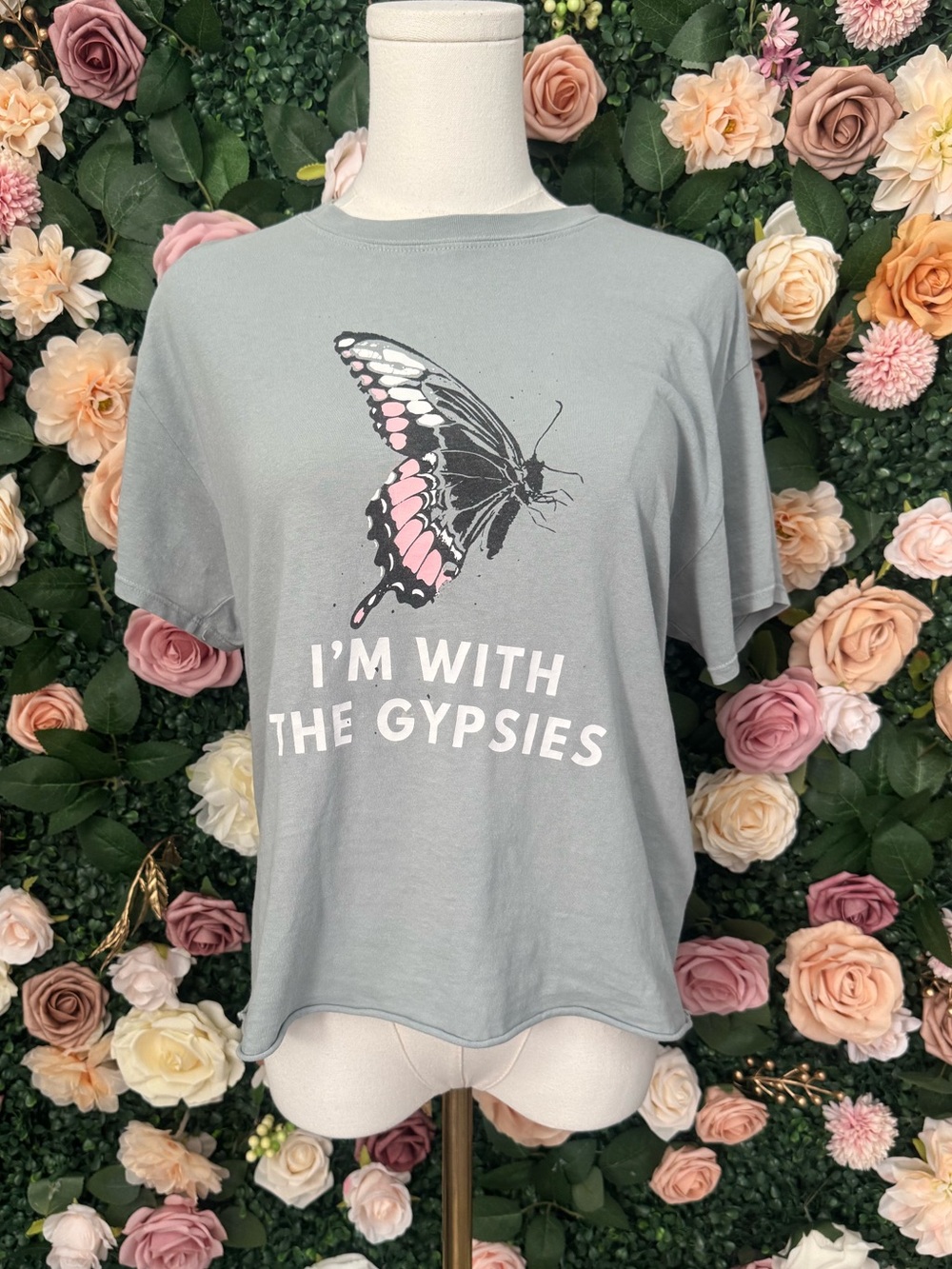 Wildfox Tee with Pink & Black Butterfly Graphic